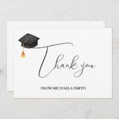 Moderne handgeschriebene schwarze Graduierungsklam Dankeskarte (Vorne/Hinten)