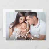 Moderne handgeschriebene Script Baby-Fotos Geburt Dankeskarte (Vorne/Hinten)