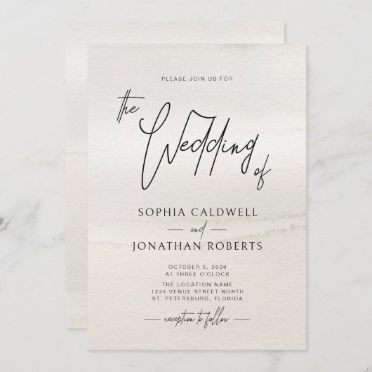 Moderne handgeschriebene Script-Earth-Tones-Hochze Einladung (Vorne/Hinten)