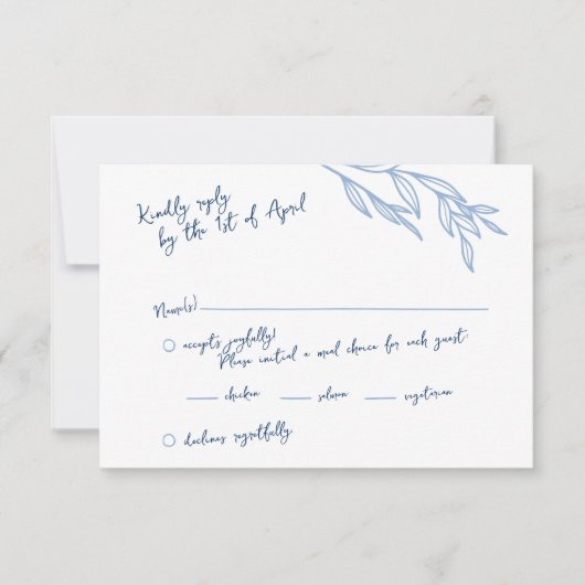 Moderne handgeschriebene Script-RSVP-Karten blau (Vorderseite)