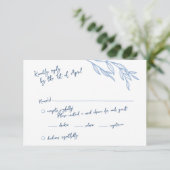 Moderne handgeschriebene Script-RSVP-Karten blau (Stehend Vorderseite)