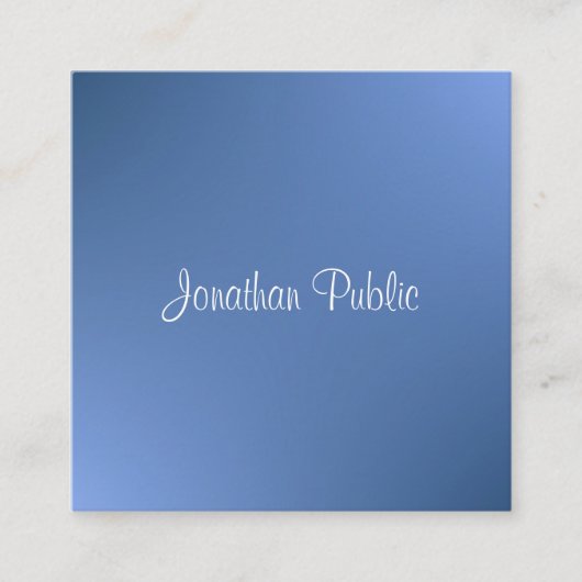 Moderne handgeschriebene Skriptbezeichnung Blaue V Quadratische Visitenkarte (Vorderseite)