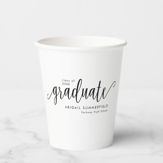 Moderne, handgeschriebene SkriptGraduierungspartei Pappbecher (Vorderseite)