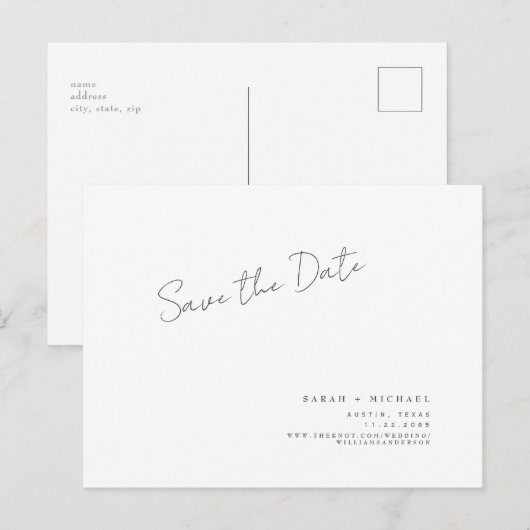 Moderne handgeschriebene SkriptWedding Save the Da Postkarte (Vorne/Hinten)