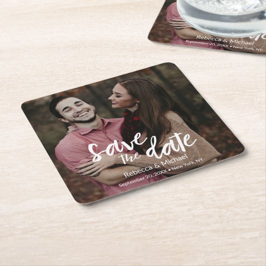 Moderne handgeschriebene, stilvolle Save the Date Rechteckiger Pappuntersetzer (angewinkelt)