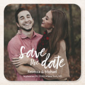 Moderne handgeschriebene, stilvolle Save the Date Rechteckiger Pappuntersetzer (Vorderseite)