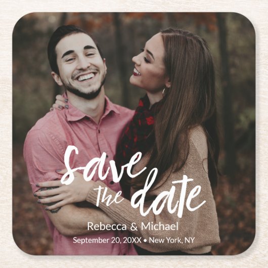 Moderne handgeschriebene, stilvolle Save the Date  Rechteckiger Pappuntersetzer (Vorderseite)