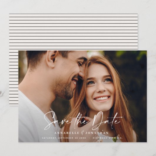 Moderne handgeschriebene Typografie Hochzeit 1 Fot Save The Date (Vorne/Hinten)
