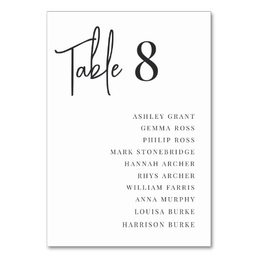 Moderne handgeschriebene und klassische Serif-Gäst Tischnummer (Rückseite)