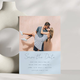 Moderne handgeschriebene, weiche blaue Hochzeitsfo Save The Date