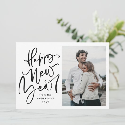 Moderne handgeschriebene Weihnachtsfotokarte Feiertagskarte (Stehend Vorderseite)