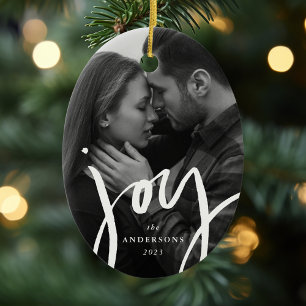 Moderne handgeschriebene Weihnachtsfreude-Foto-Fei Keramik Ornament