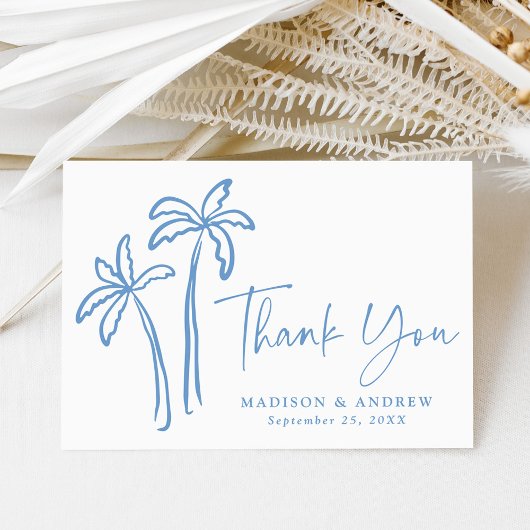 Moderne handGezeichnet Blaupalmen Hochzeiten Dankeskarte