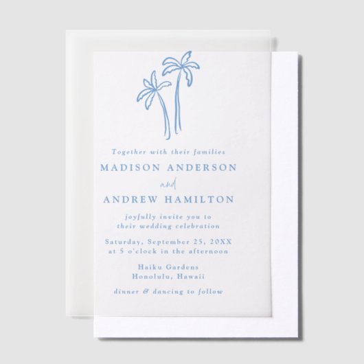 Moderne handGezeichnet Blaupalmen Hochzeiten Pergament Einladungen (Versetzt)