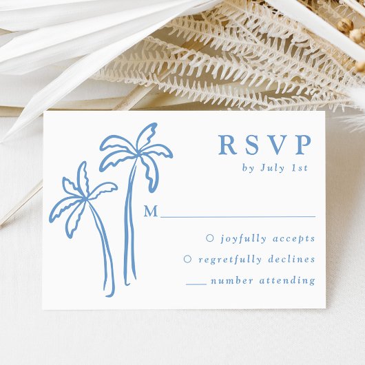 Moderne handGezeichnet Blaupalmen Hochzeiten RSVP Karte