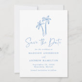 Moderne handGezeichnet Blue Palm Trees Foto Hochze Save The Date (Vorderseite)