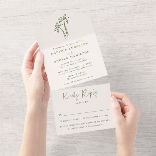 Moderne handGezeichnet Palmen-Creme All In One Einladung (Abreißtisch)