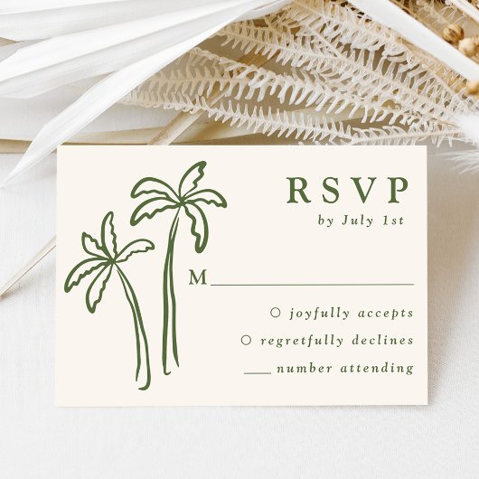 Moderne handGezeichnet Palmen-Creme RSVP Karte