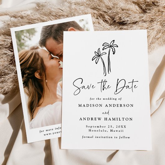 Moderne handGezeichnet Palmen Foto Hochzeit Save The Date