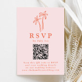 Moderne handGezeichnet Palmen Pink QR Code Hochzei RSVP Karte