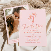 Moderne handGezeichnet Palmen Rosa Foto Hochzeit Save The Date