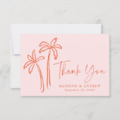 Moderne, handGezeichnet Palmen, rosa Hochzeit Dankeskarte (Vorderseite)