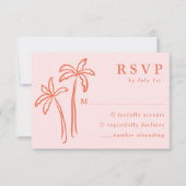 Moderne, handGezeichnet Palmen, rosa Hochzeit RSVP Karte (Vorderseite)