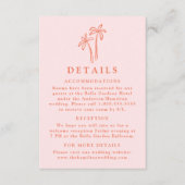 Moderne handGezeichnet Palmen Rosa Hochzeitsdetail Begleitkarte (Vorderseite)