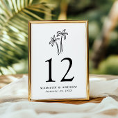 Moderne, handGezeichnet, schwarze Palmen Hochzeite Tischnummer