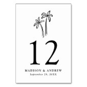 Moderne, handGezeichnet, schwarze Palmen Hochzeite Tischnummer (Vorderseite)