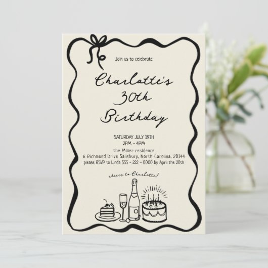 MODERNE handgezeichnete 30. Geburtstagseinladung Einladung (Stehend Vorderseite)