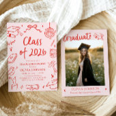 Moderne handgezeichnete Abschlussfeier Klasse 2026 Einladung