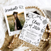 Moderne handgezeichnete Abschlussfeier Klasse 2026 Einladung