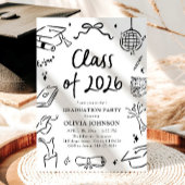 Moderne handgezeichnete Abschlussfeier Klasse 2026 Einladung