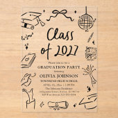 Moderne handgezeichnete Abschlussfeier Klasse 2027 Acryleinladungen (Vorderseite)