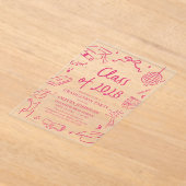 Moderne handgezeichnete Abschlussfeier Klasse 2028 Acryleinladungen (Ablage )