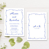 Moderne handgezeichnete Blue Cursive Monogram Wedd Einladung