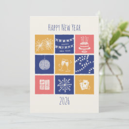 Moderne handgezeichnete bunte Neujahrselemente 202 Feiertagskarte