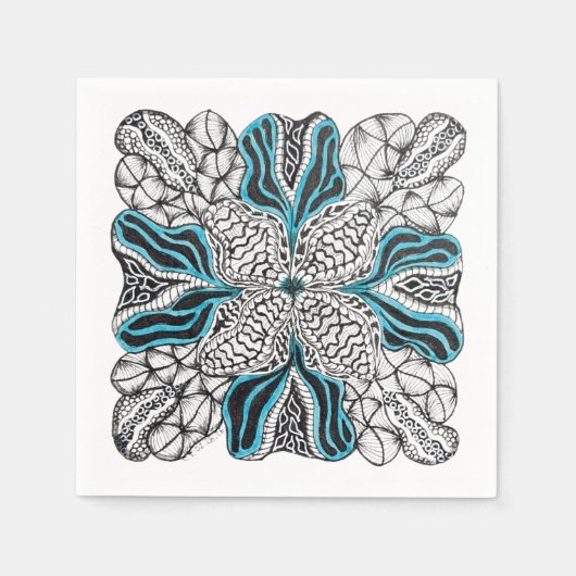 Moderne handgezeichnete Doodle mit Blau Serviette (Vorderseite)