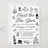 Moderne handgezeichnete Doodle-Silvesterparty Einladung (Vorderseite)