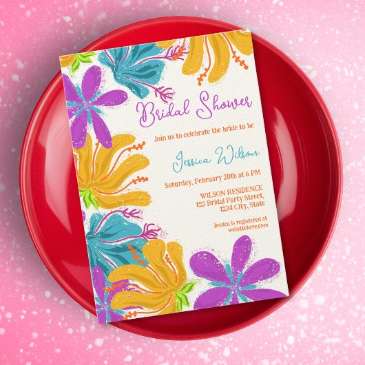 Moderne, handgezeichnete, farbenfrohe Blume Einladung