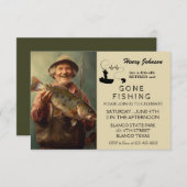 Moderne handgezeichnete Gone Fishing Retirement Ei Einladung (Vorne/Hinten)