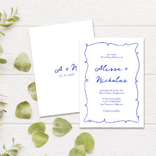 Moderne handgezeichnete, helle blaue Monogramm Hoc Einladung