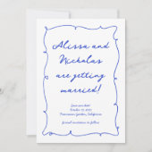 Moderne handgezeichnete, helle blaue Monogramm Hoc Save The Date (Vorderseite)