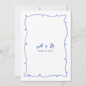 Moderne handgezeichnete, helle blaue Monogramm Hoc Save The Date (Rückseite)