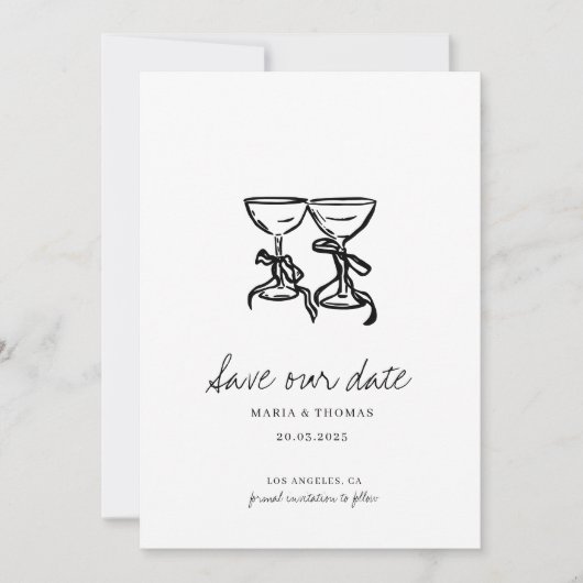 Moderne handgezeichnete Hochzeit rettet das Datum Save The Date (Vorderseite)