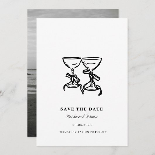 Moderne handgezeichnete Hochzeit rettet das Datum Save The Date (Vorne/Hinten)