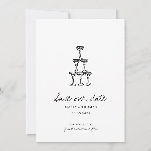 Moderne handgezeichnete Hochzeit rettet das Datum Save The Date (Vorderseite)