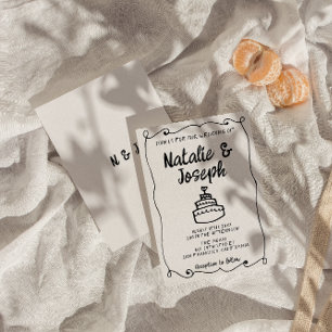 Moderne handgezeichnete Hochzeitstorte Retro-Rahme Einladung