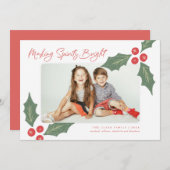 Moderne handgezeichnete Holberries-Foto-Rahmen Feiertagskarte (Vorne/Hinten)
